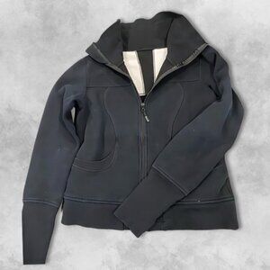Lululemon Funnel Neck Scuba Jacket Zip Closure Cotton-Blend Fleece Black W US M